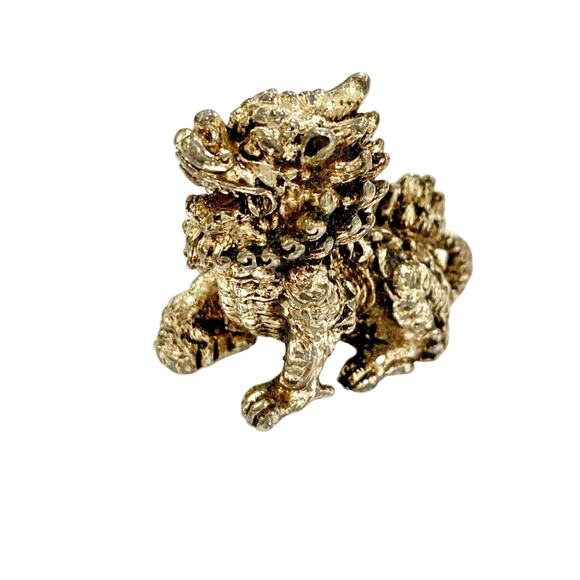 Silvertone Metal Foo Dog Figure Asian Oriental Guardian Figurine Miniature Size - Picture 7 of 7